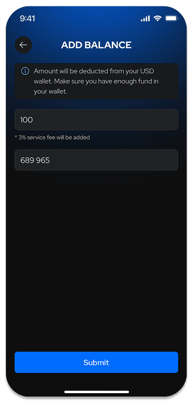 Mobile UI demo: Add balance